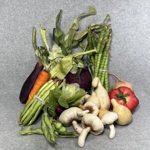 Faux Silk Vegetable Lot with Wicker Metal Basket Centerpiece Farmhouse Playhouse